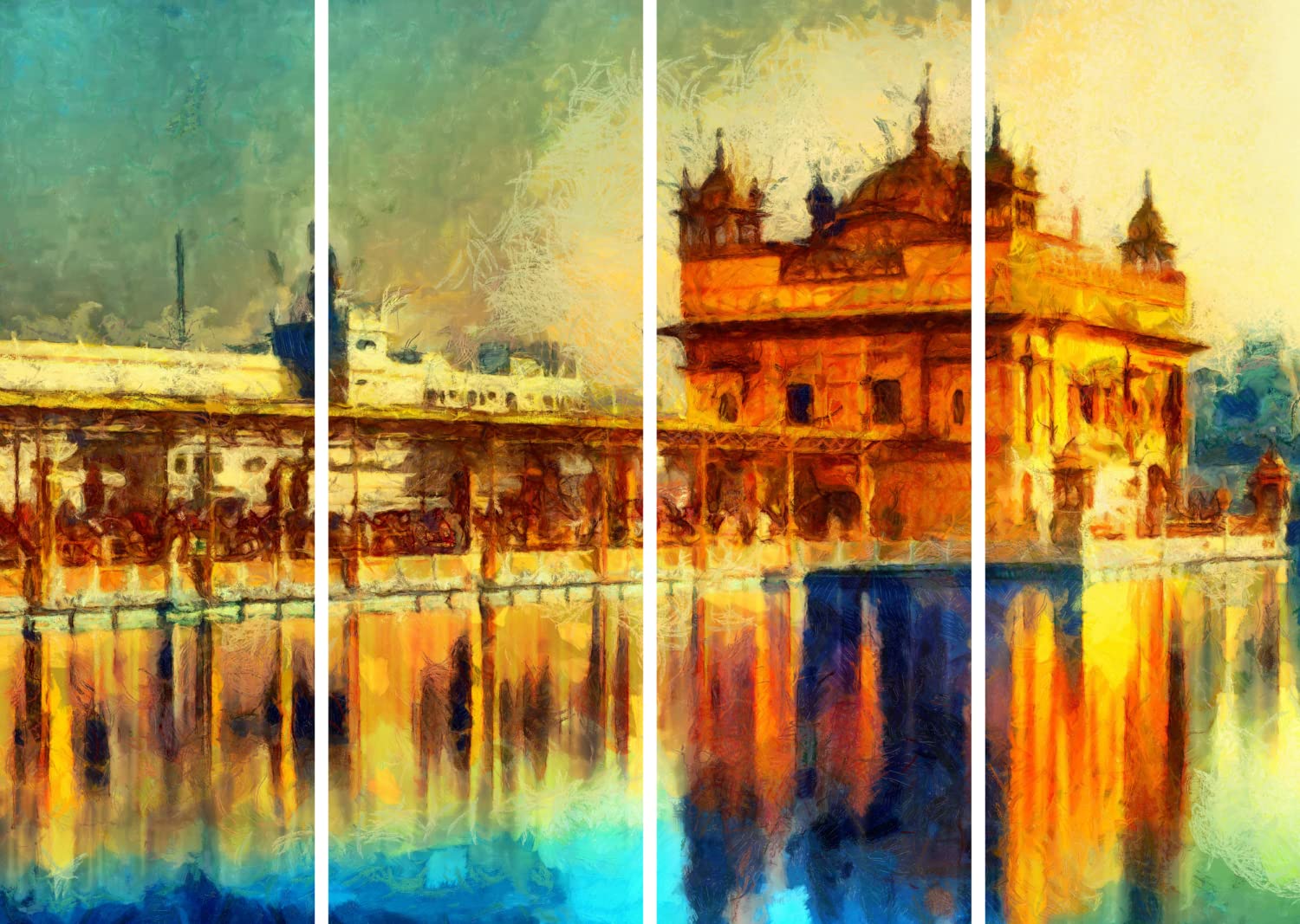 inep-b09sy7z8bq-vibrant-multi-frame-wall-art-featuring-abstract-golden-temple-design-in-a-stylish-framed-arrangement.jpg